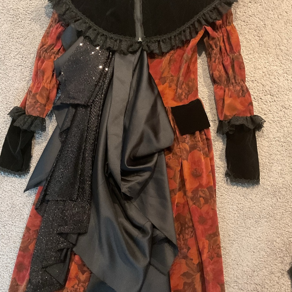 Vintage Renaissance Medieval Velour Black Velvet Lace Long Maxi Dress Whimsigoth - Picture 10 of 10